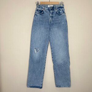 Reformation Val 90s Baggy Mid Rise Straight Jeans Distressed Folsom Wash 25